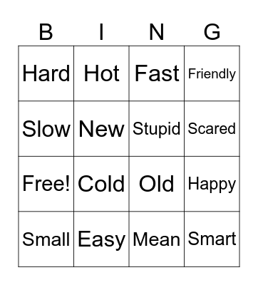 Synonyms Bingo Card