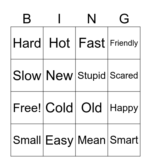 Synonyms Bingo Card