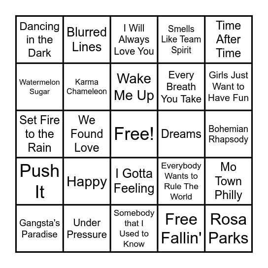 MUSIC BINGO Card