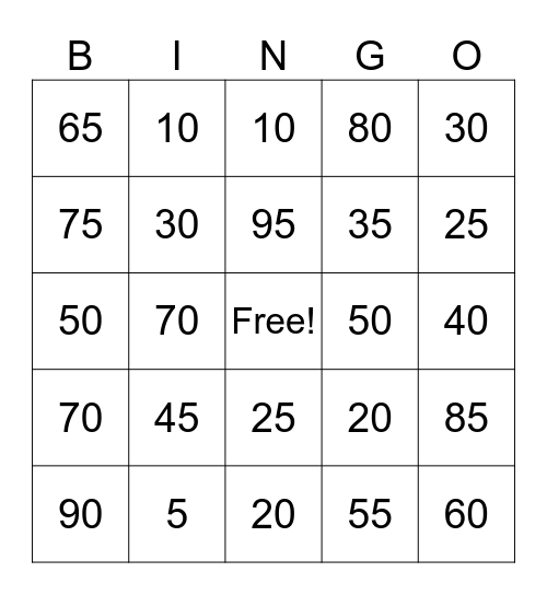 x5 MULTIPLICATION BINGO Card