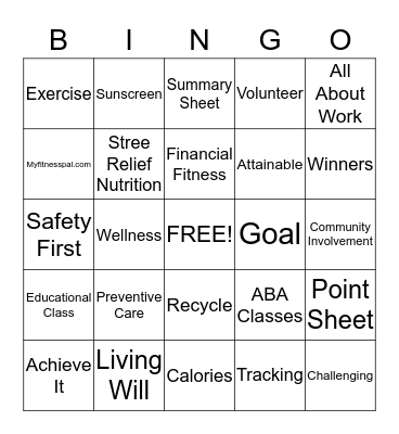 Wellness Bingo Card
