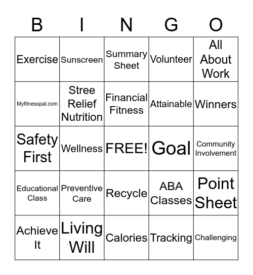 Wellness Bingo Card