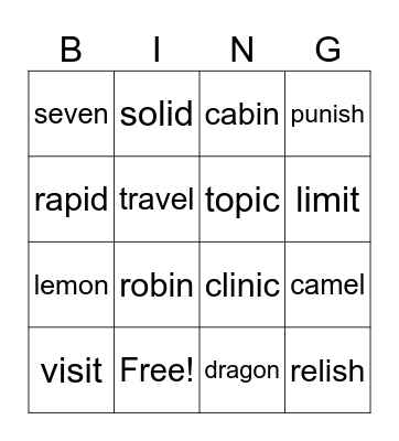 Camel Rule Bingo Card