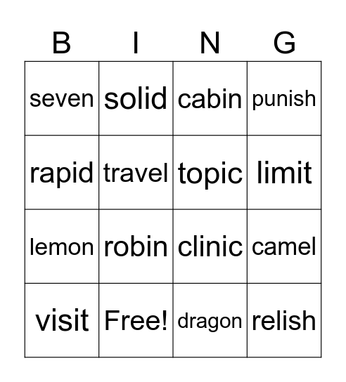 Camel Rule Bingo Card