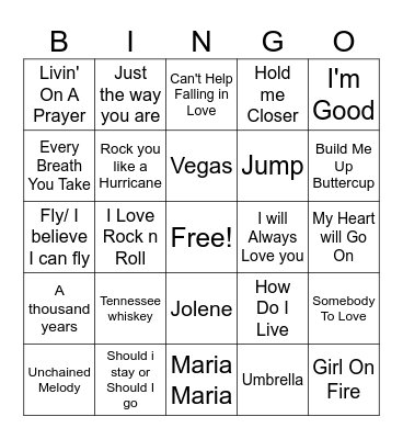 Music Bingo Card