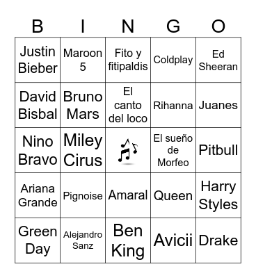 BINGO MUSICAL Bingo Card