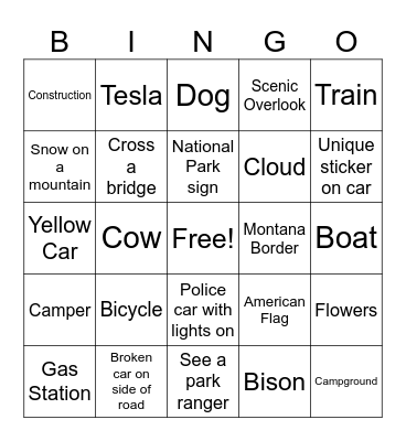 Road TRIP! Bingo Card