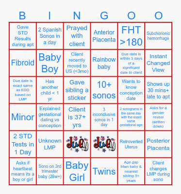 JULY SONOGO Bingo Card