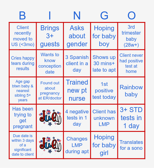 JULY BINGO Card