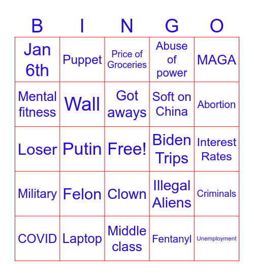 2024 Presidential Debate Bingo Card