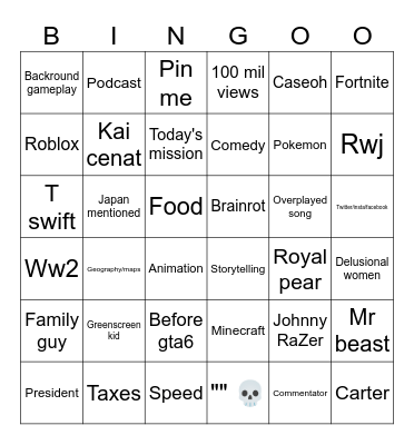 Yt shorts Bingo Card