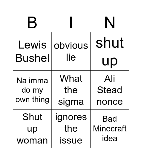 Untitled Bingo Card
