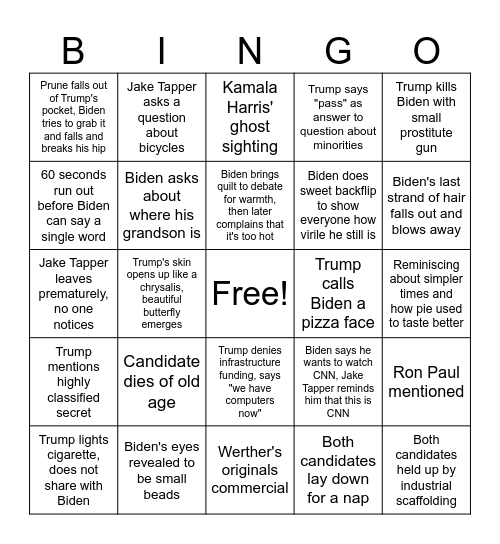 Prez Debate Bingo Card