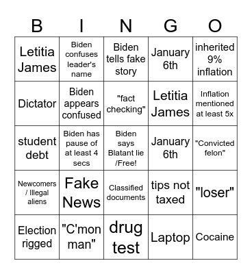 Trump v. Biden Bingo Card