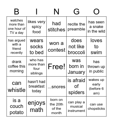 Find Someone Who Bingo Card