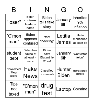 Trump v. Biden Bingo Card