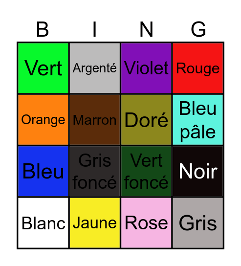 Les couleurs Bingo Card