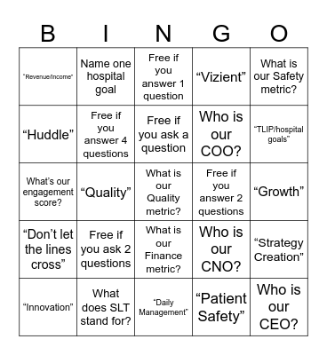 Leadership Townhall Bingo Card