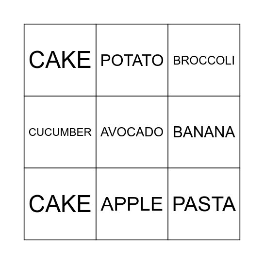 FOOD BINGO Card