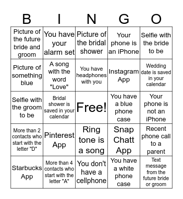 What's In Your Phone? Bingo Card