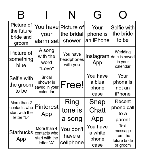What's In Your Phone? Bingo Card