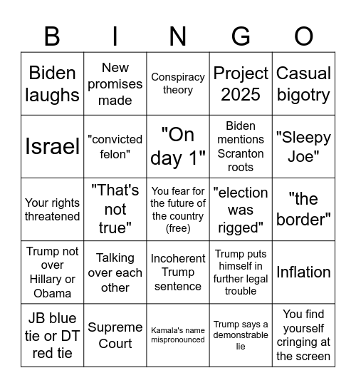 Debate Bingo Card
