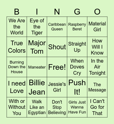 80's Music Bingo Card