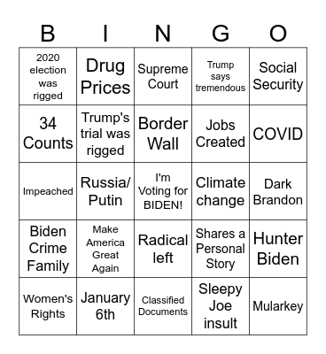 2024 Presidential Debate BINGO Card