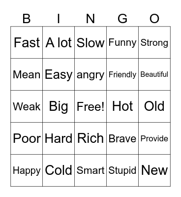 Synonyms Bingo Card