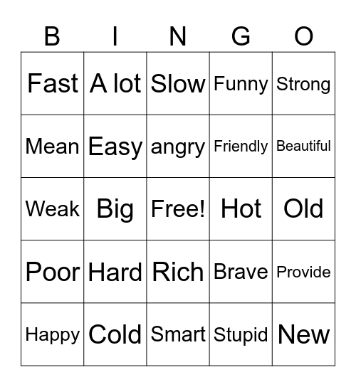 Synonyms Bingo Card