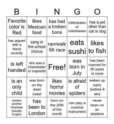 Find Someone Who Bingo Card
