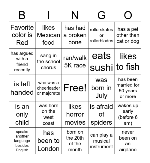 Find Someone Who Bingo Card