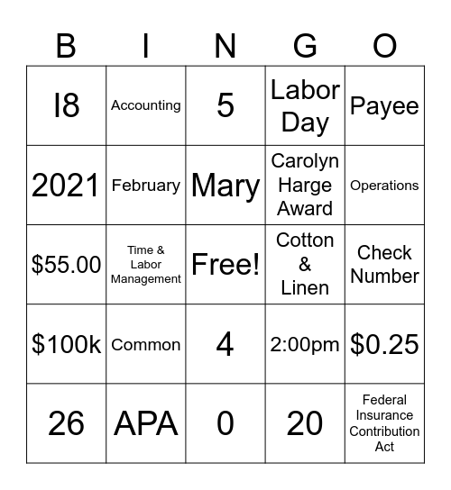 NATIONAL BINGO DAY Bingo Card