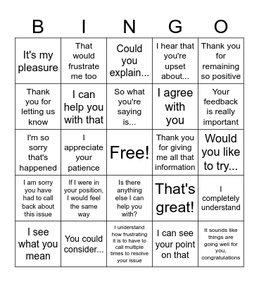 Empathy Bingo Card