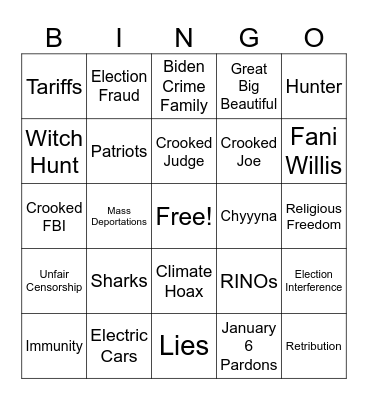 Trump Debate Words Bingo Card