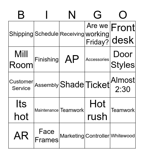 Kabinart Company Picnic  Bingo Card