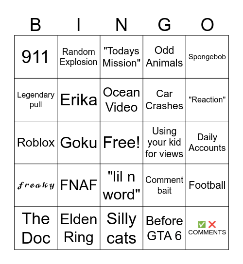 Slopboard Bingo Card