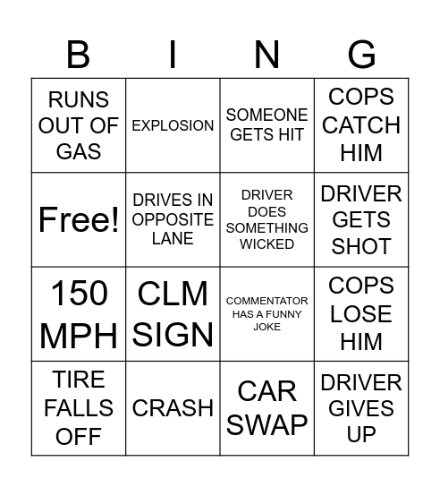 CHASE Bingo Card