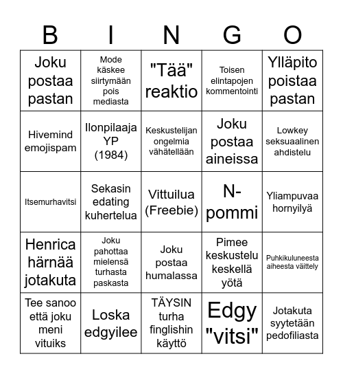 Sekasin #yleinen bingo Card