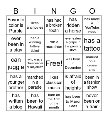 Find Someone Who Bingo Card