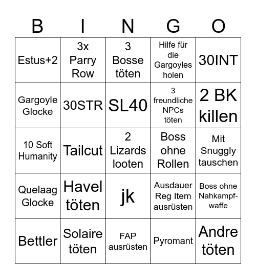 Dark Souls Bingo Card