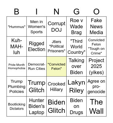2024 Presidential Debate #1 Bingo Card