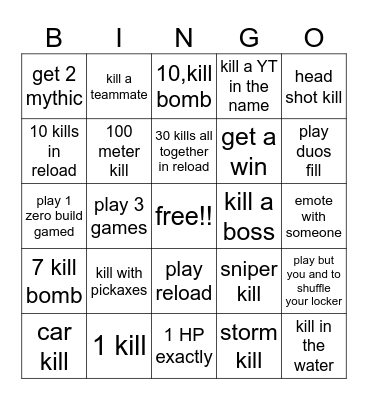 fortnite Bingo Card