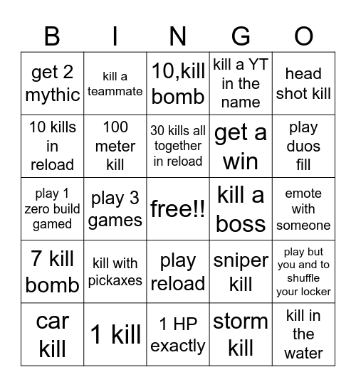 fortnite Bingo Card