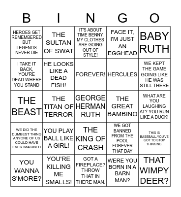 The Sandlot  Bingo Card