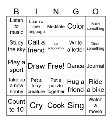 Coping Skills Bingo Card