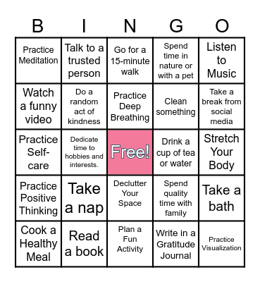 STRESS MANAGEMENT BINGO Card