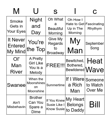 MUSICAL BINGO!!! Bingo Card
