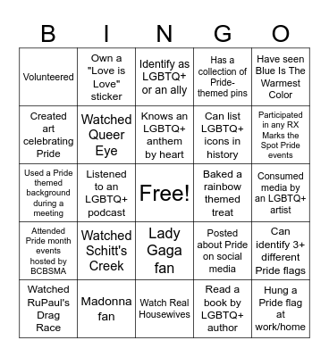 Pride Month Bingo Card