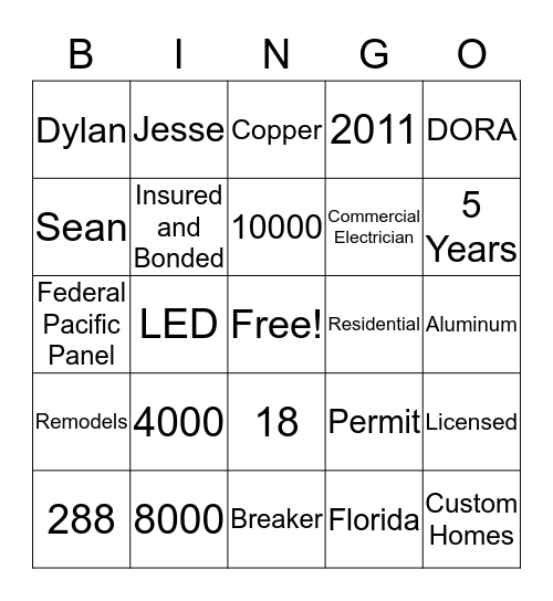 DUNLAP ELECTRIC BINGO Card